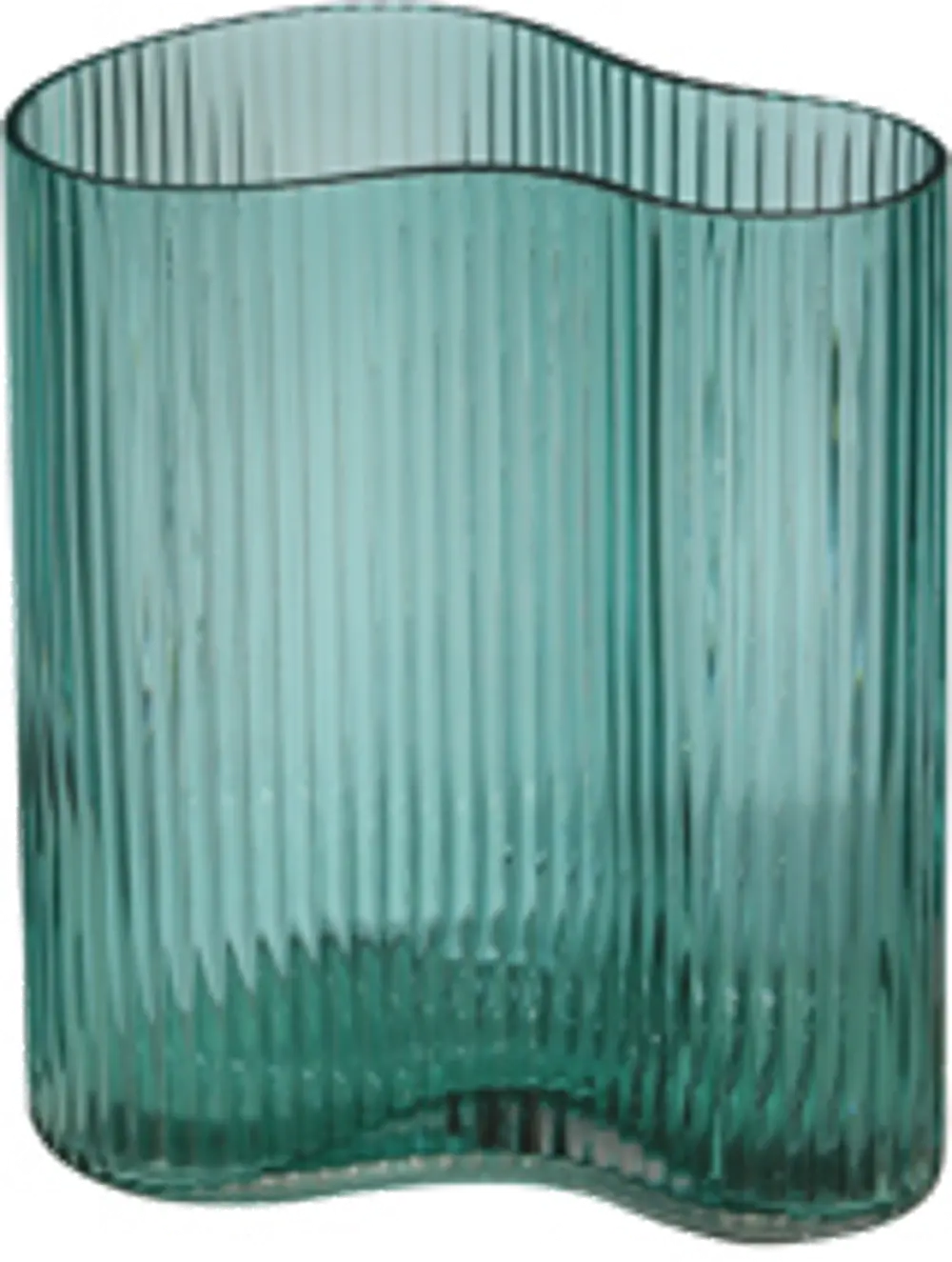 8 Inch Turquoise Curvy Glass Vase with Ridges-1