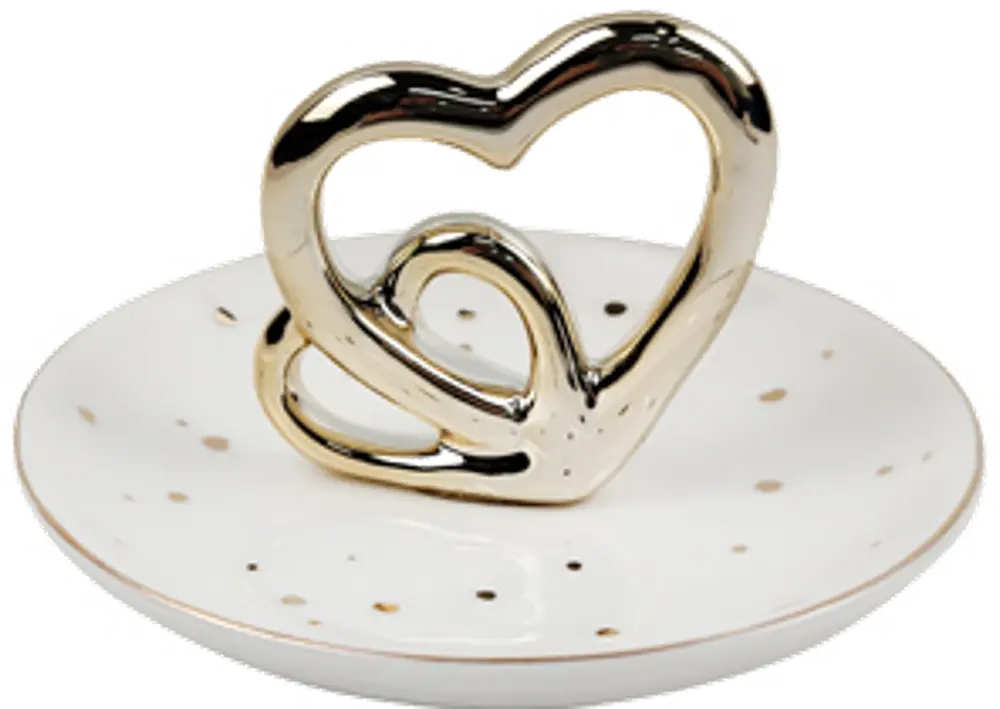 5 Inch White Double Heart Ceramic Trinket Tray-1