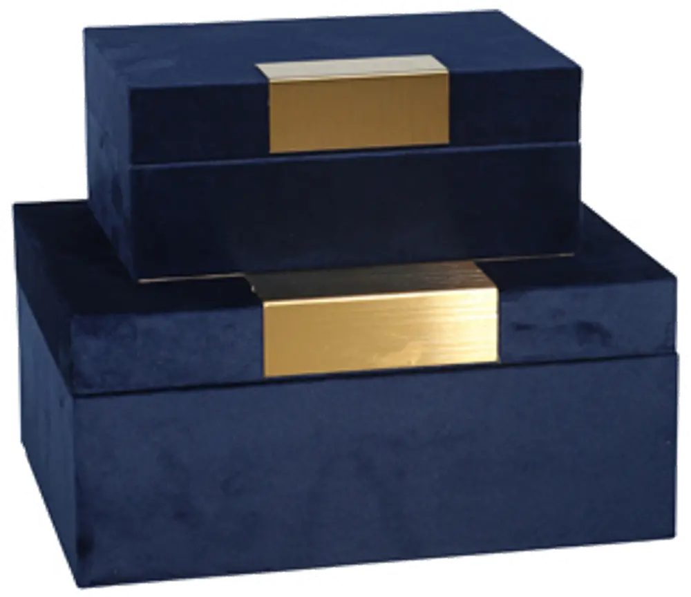 9 Inch Navy Blue and Gold Velveteen Jewelry Box-1