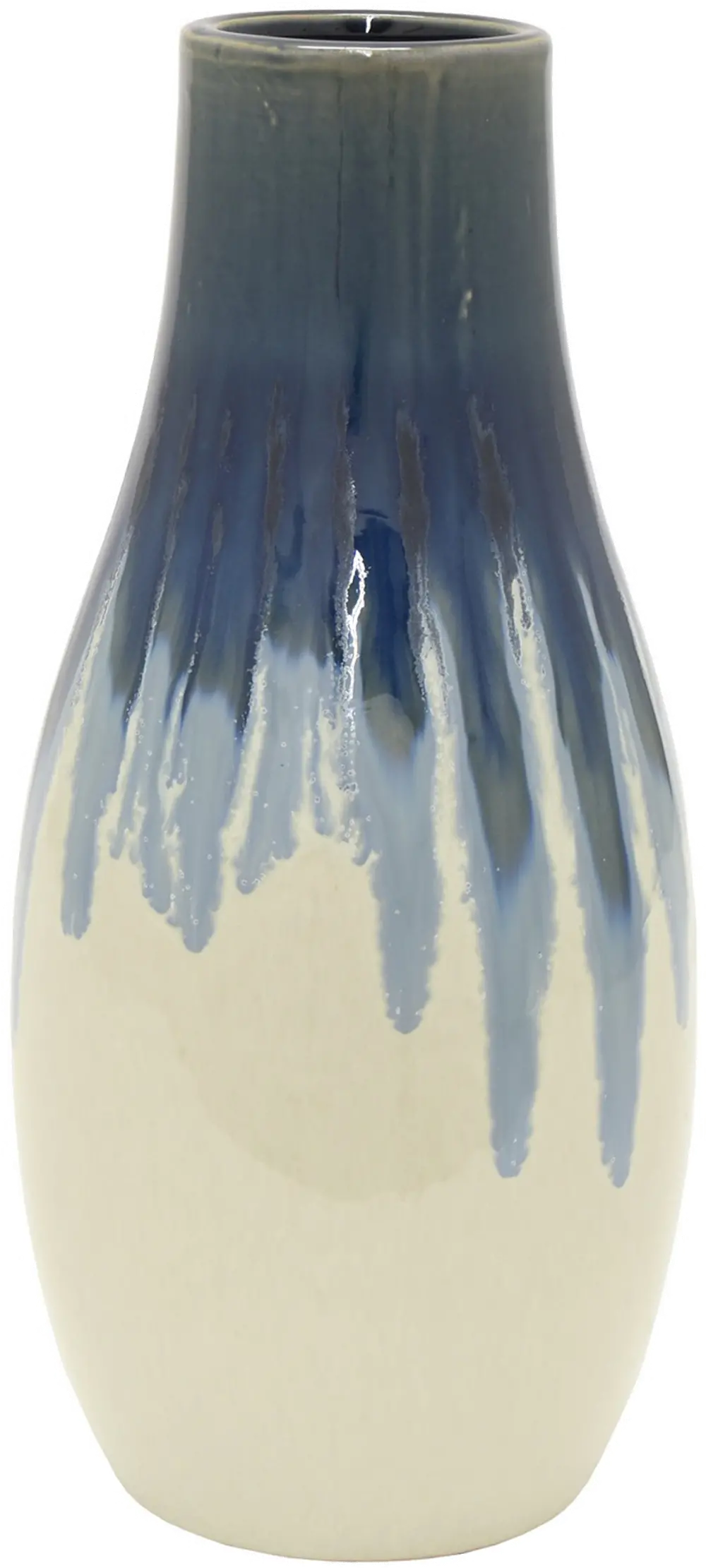 11 Inch Contemporary Blue Drip Ceramic Vase-1