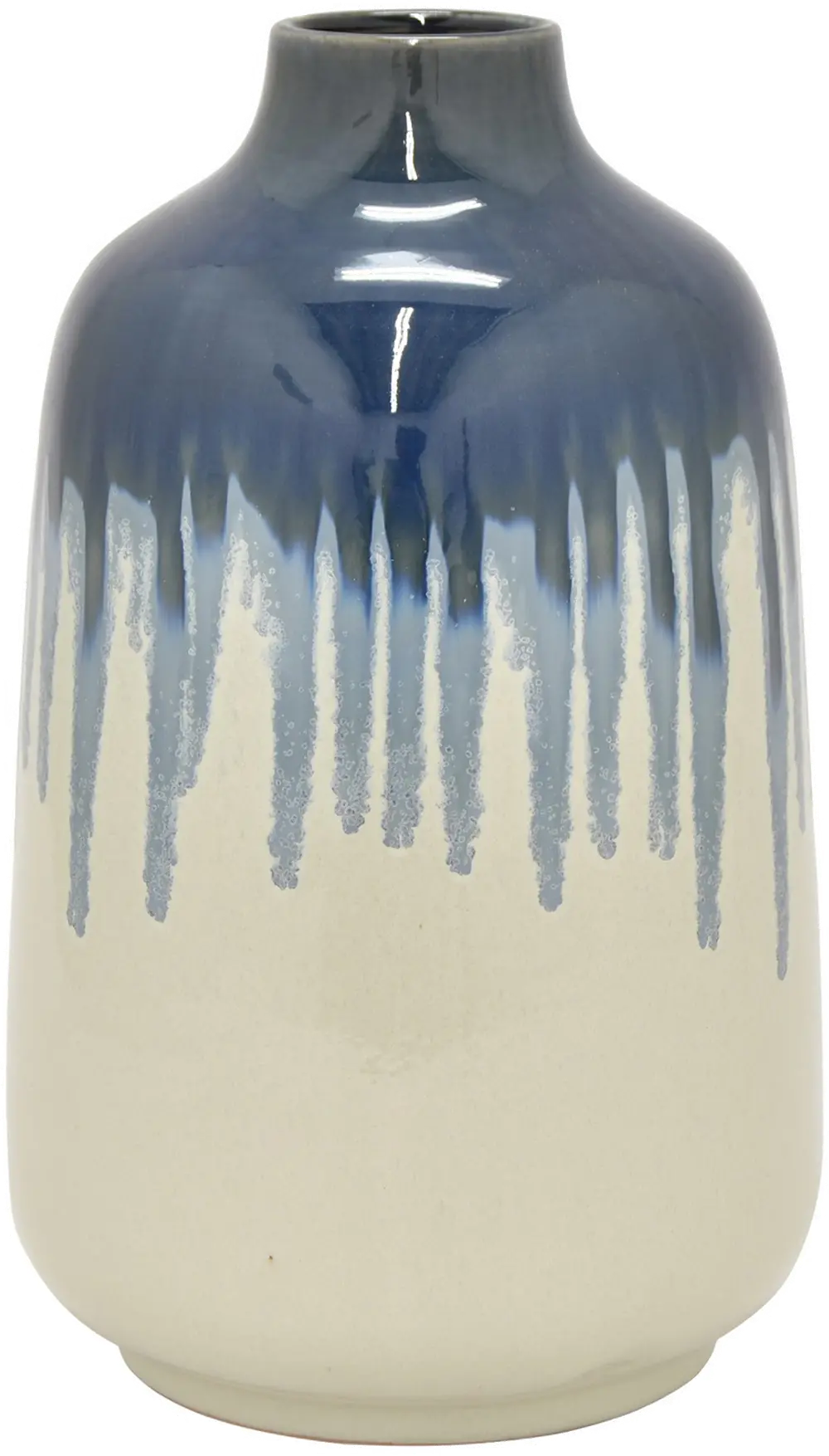 12 Inch Off White and Blue Drip Ceramic Vase-1