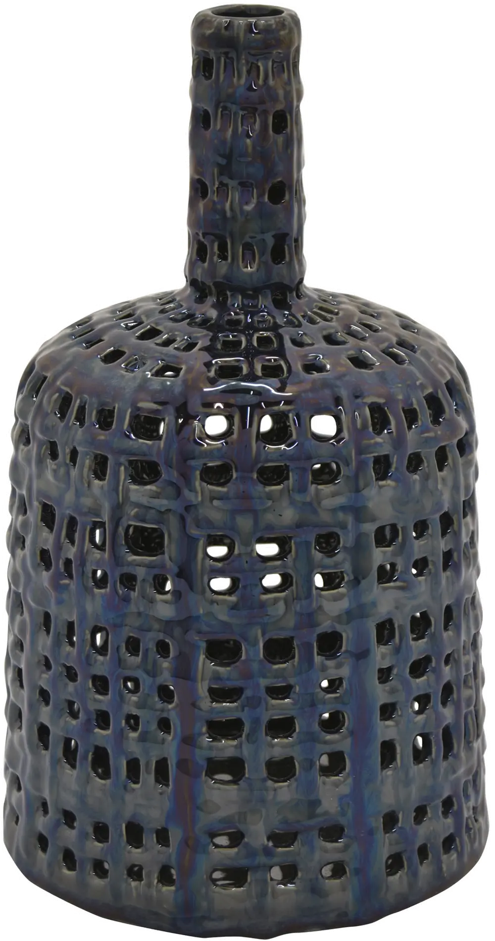 12 Inch Blue and Bronze Pierced Ceramic Vase-1