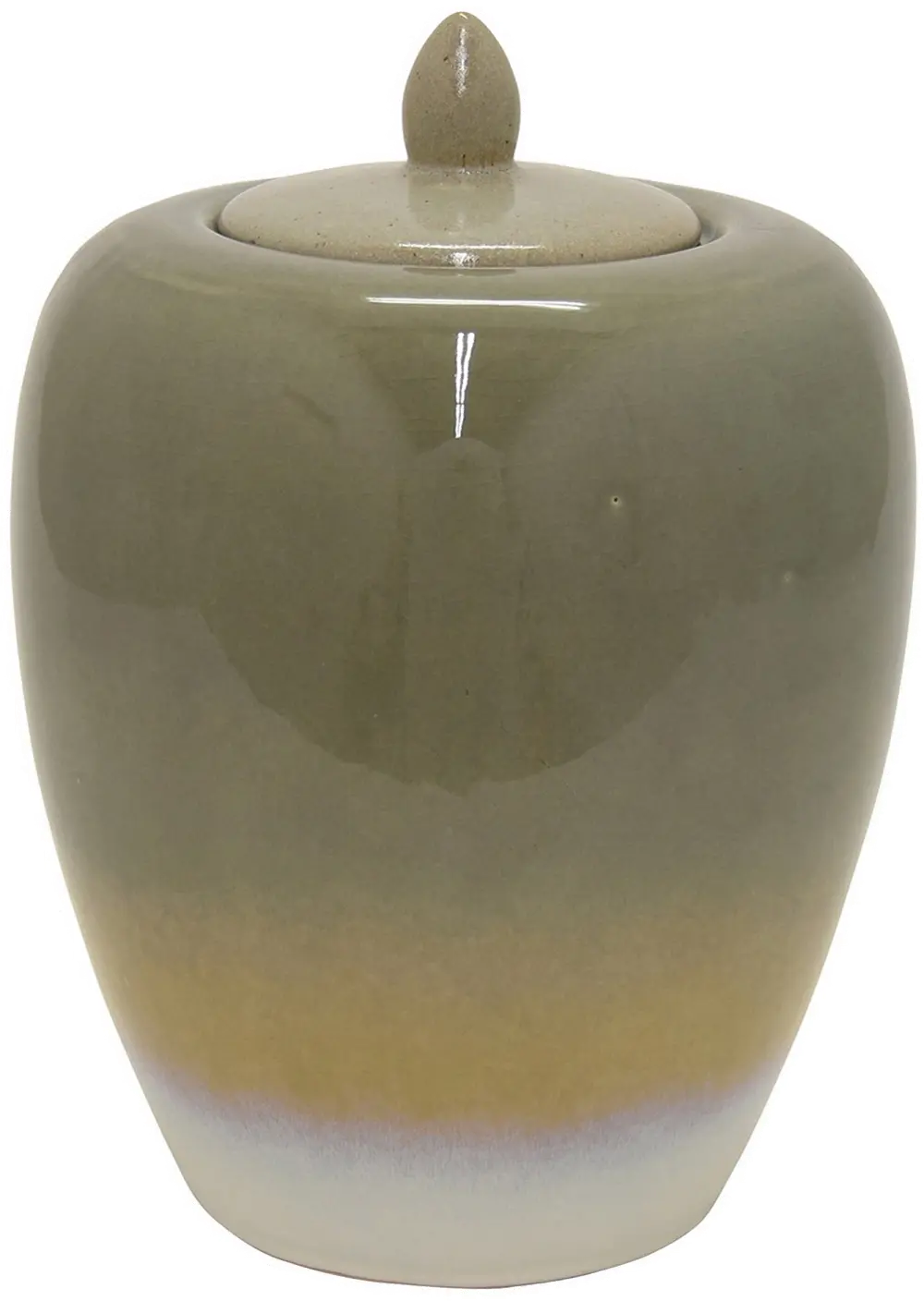 11 Inch Green and Cream Ceramic Jar with Lid-1