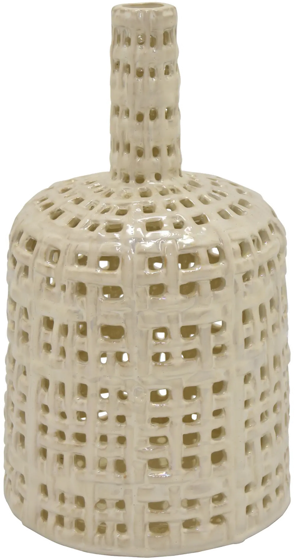 12 Inch Cream Ceramic Pierced Vase-1