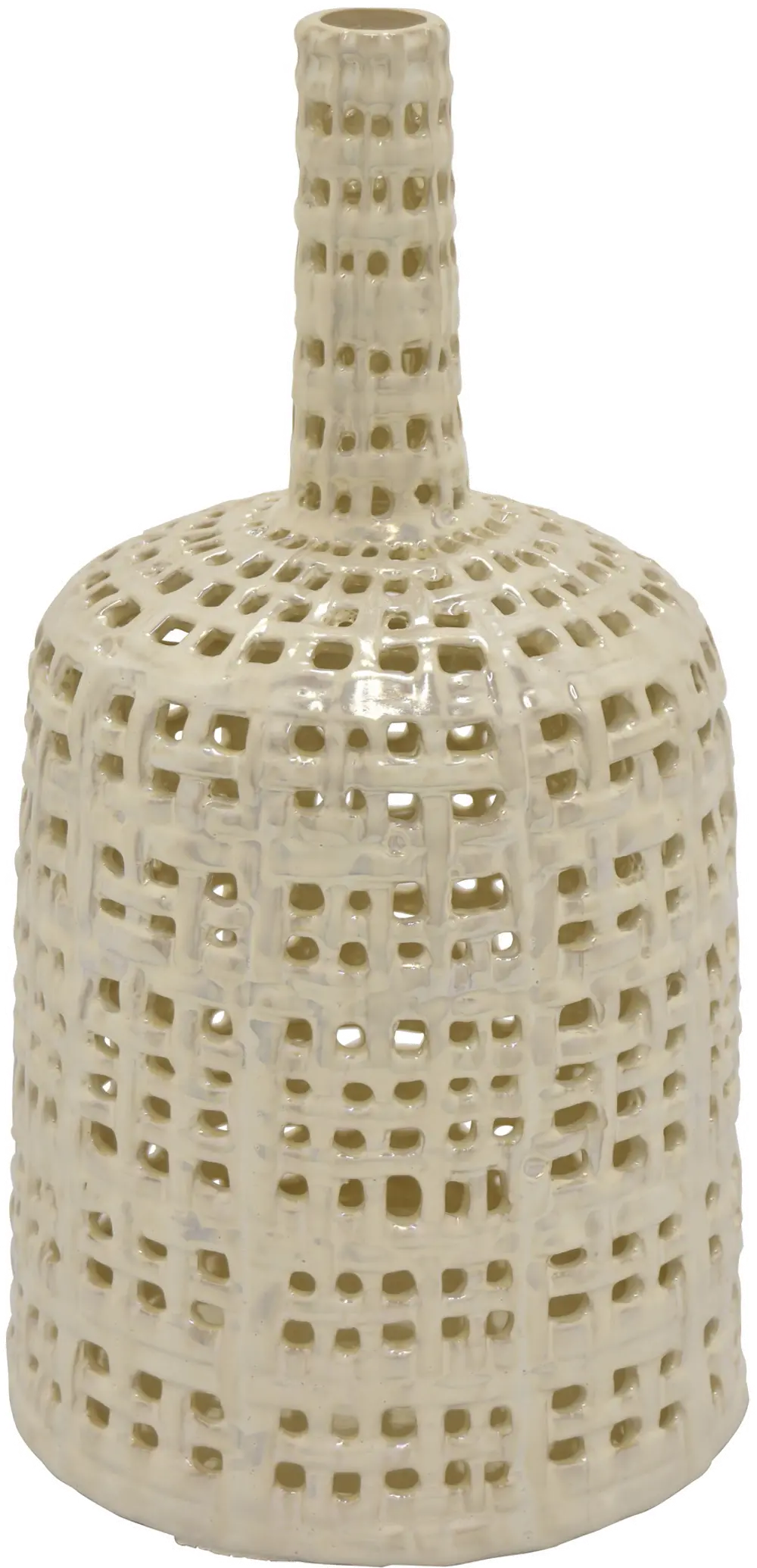 15 Inch Cream Pierced Ceramic Vase-1