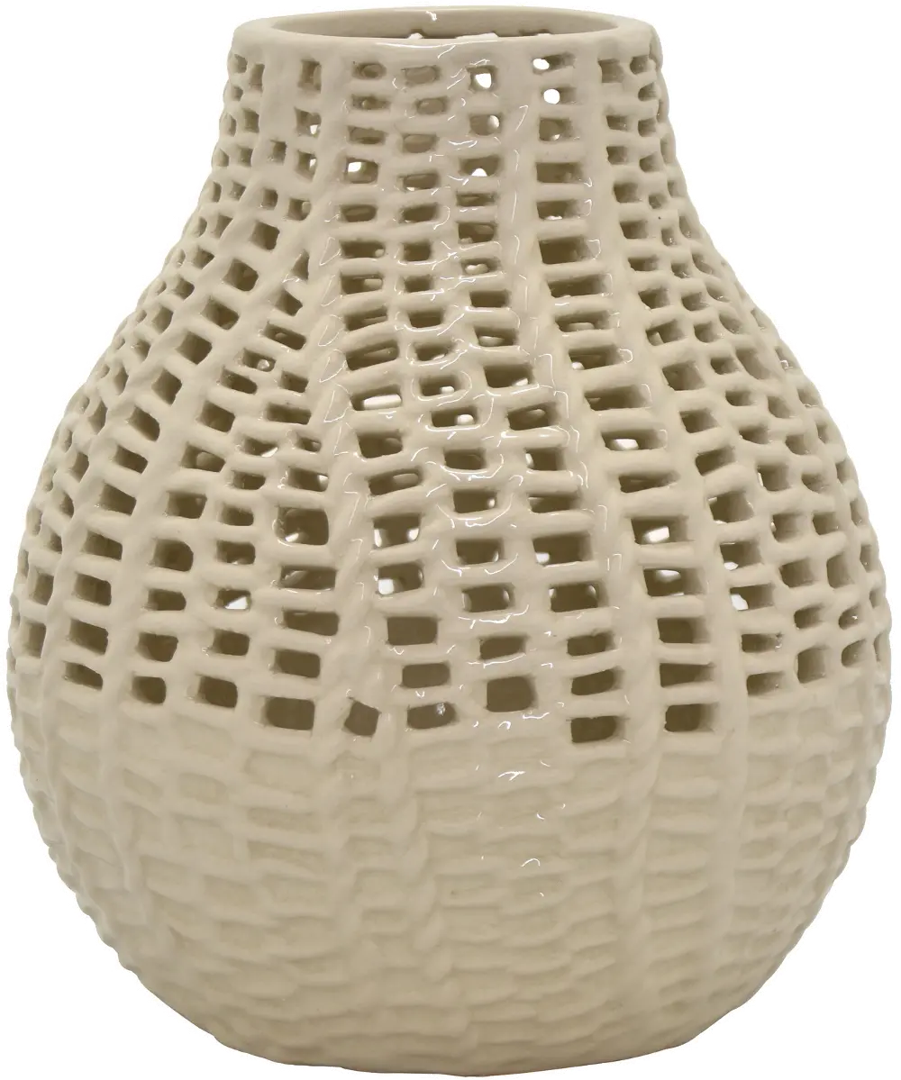 10 Inch Beige Ceramic Vase-1