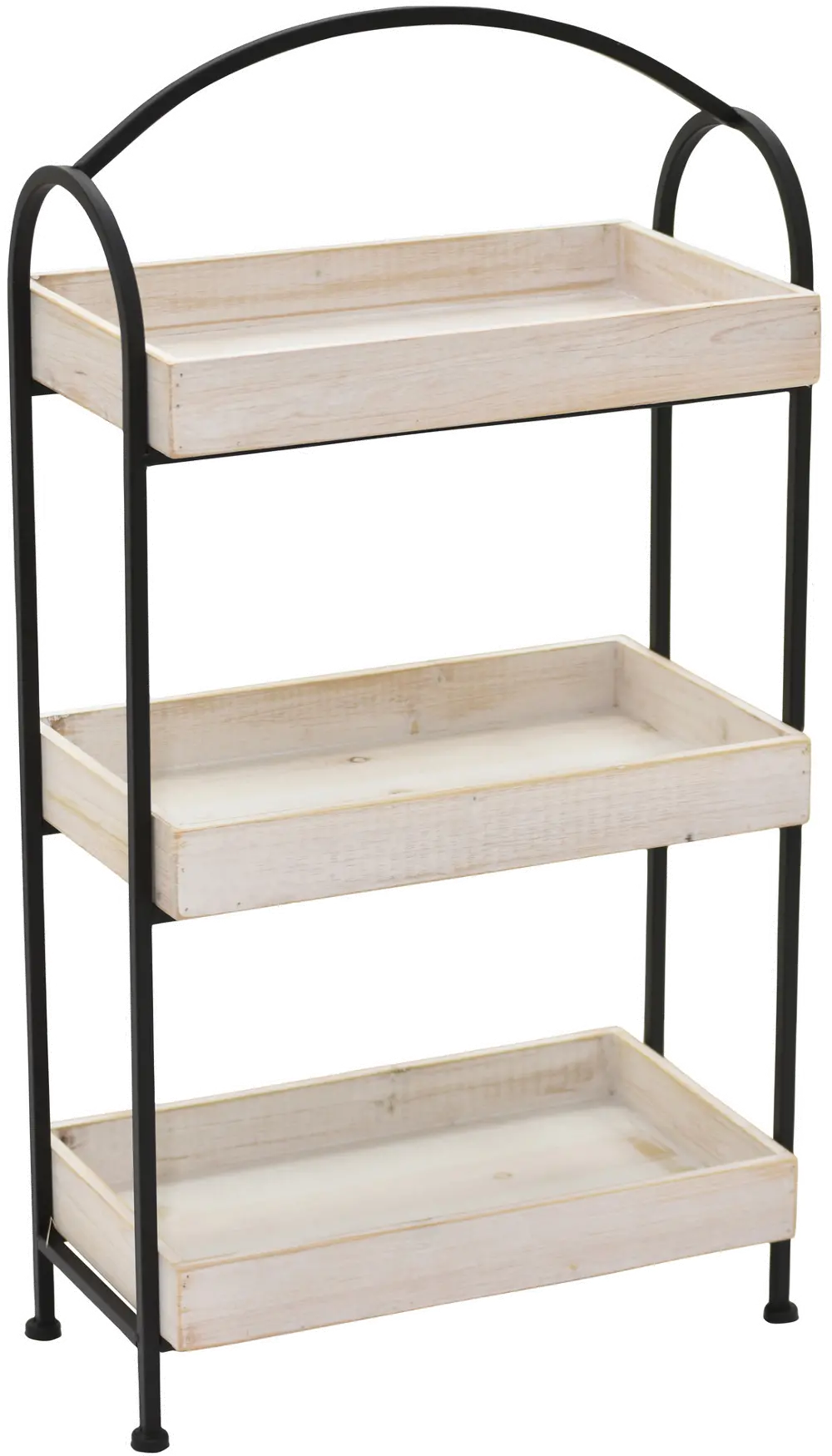 White Wash Wood and Metal Stand with Three Shelves-1