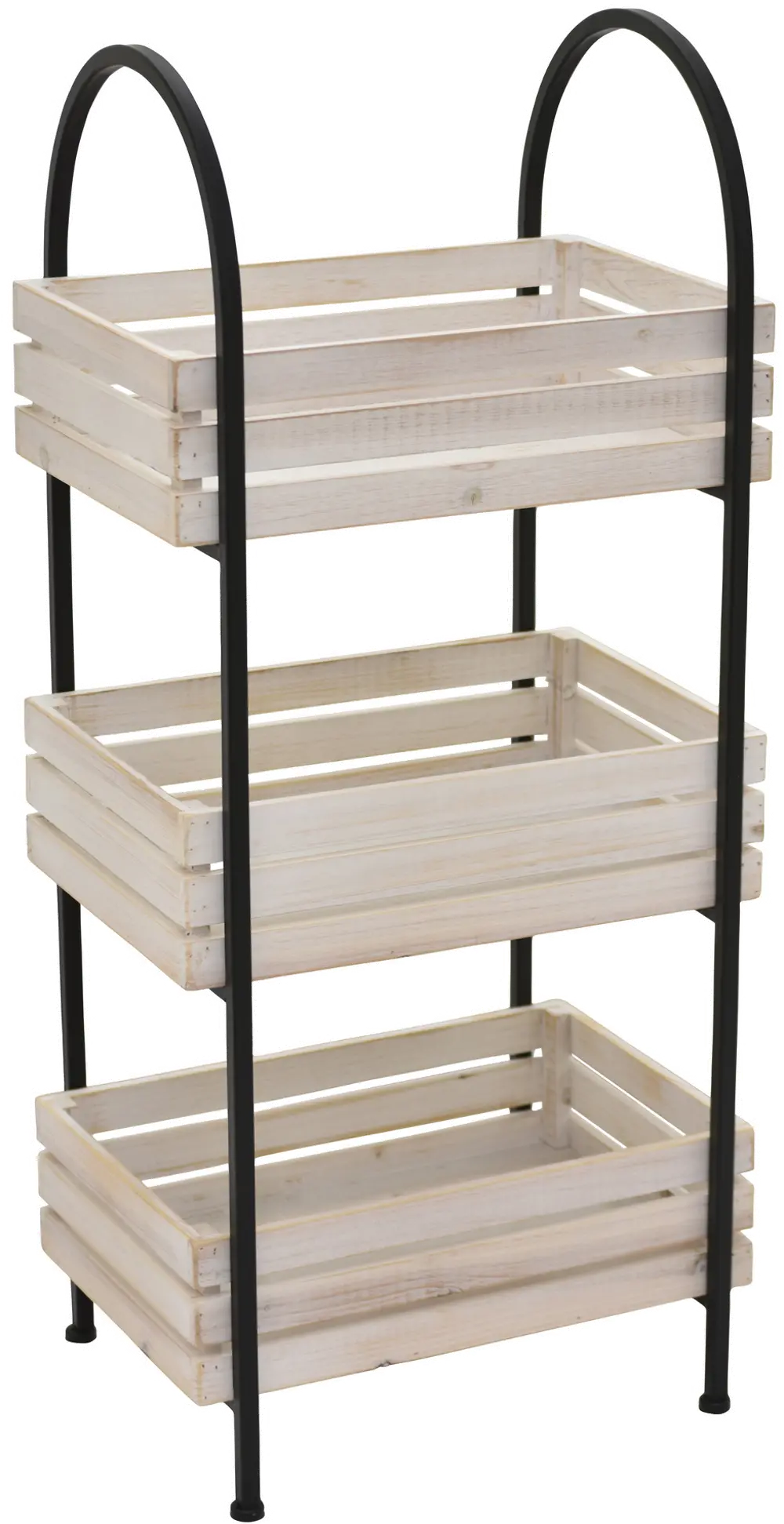 35 Inch White Wash Wood and Metal Stand with Three Shelves-1