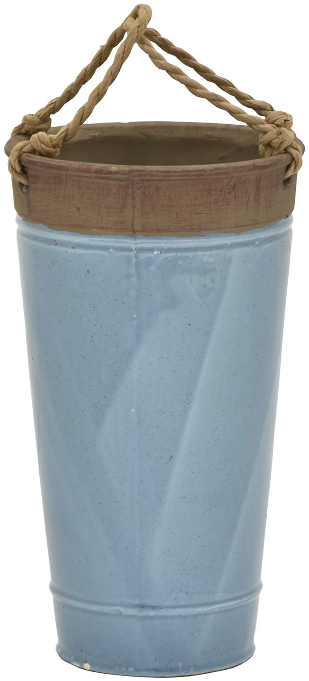 11 Inch Blue Ceramic Vase with Rope Handle-1