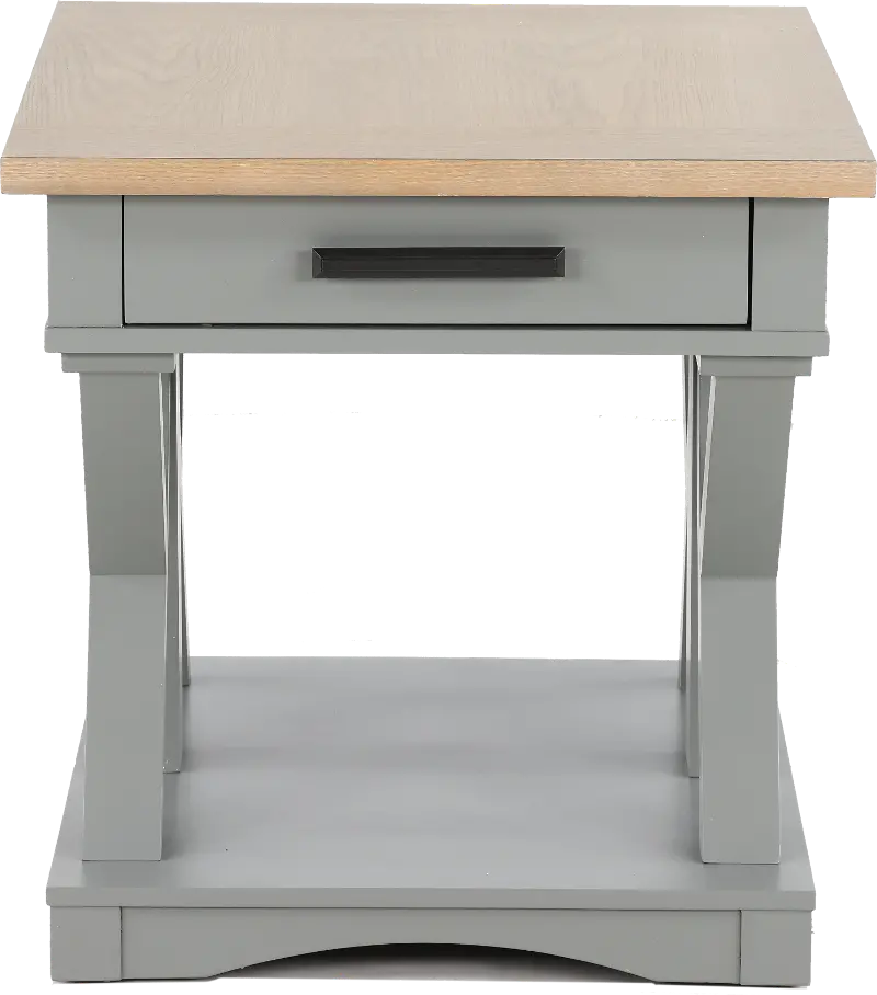 Amy Dove Gray End Table With Drawer, Gray Chairside Table