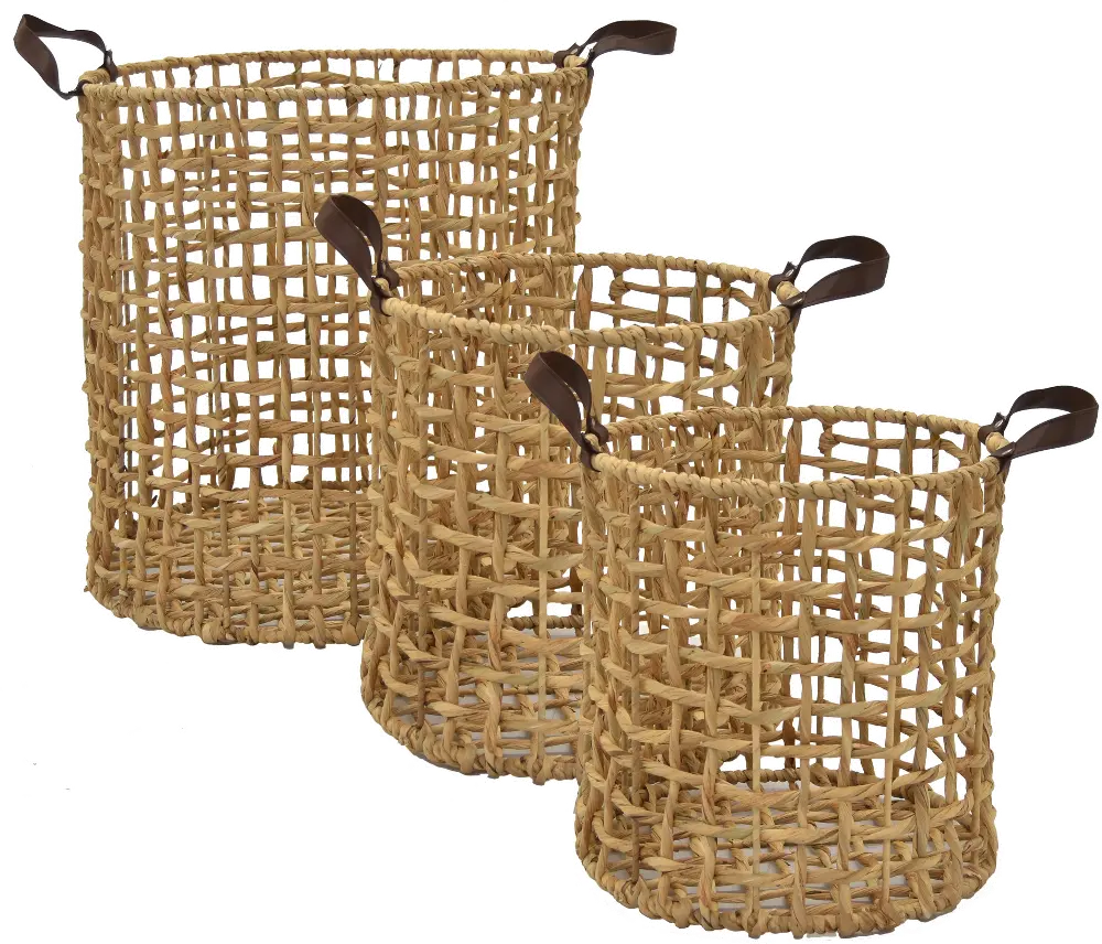 18 Inch Tan Water Hyacinth Basket with Handles-1