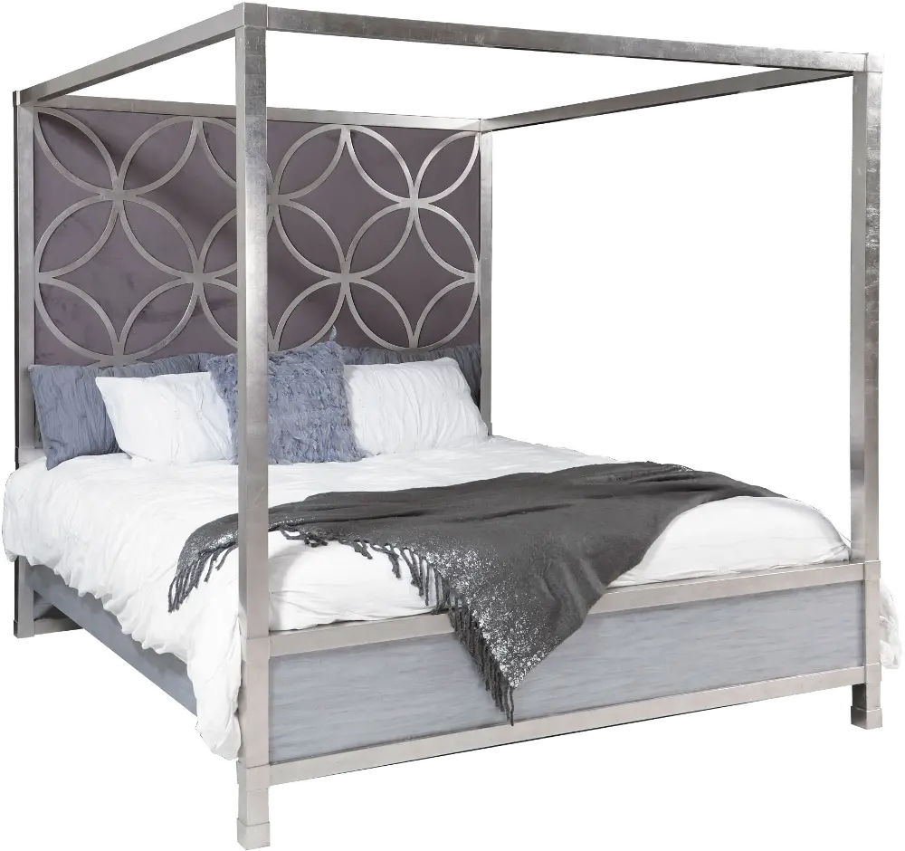 Modern Silver and Gray King Canopy Bed - Modern Eclectic-1