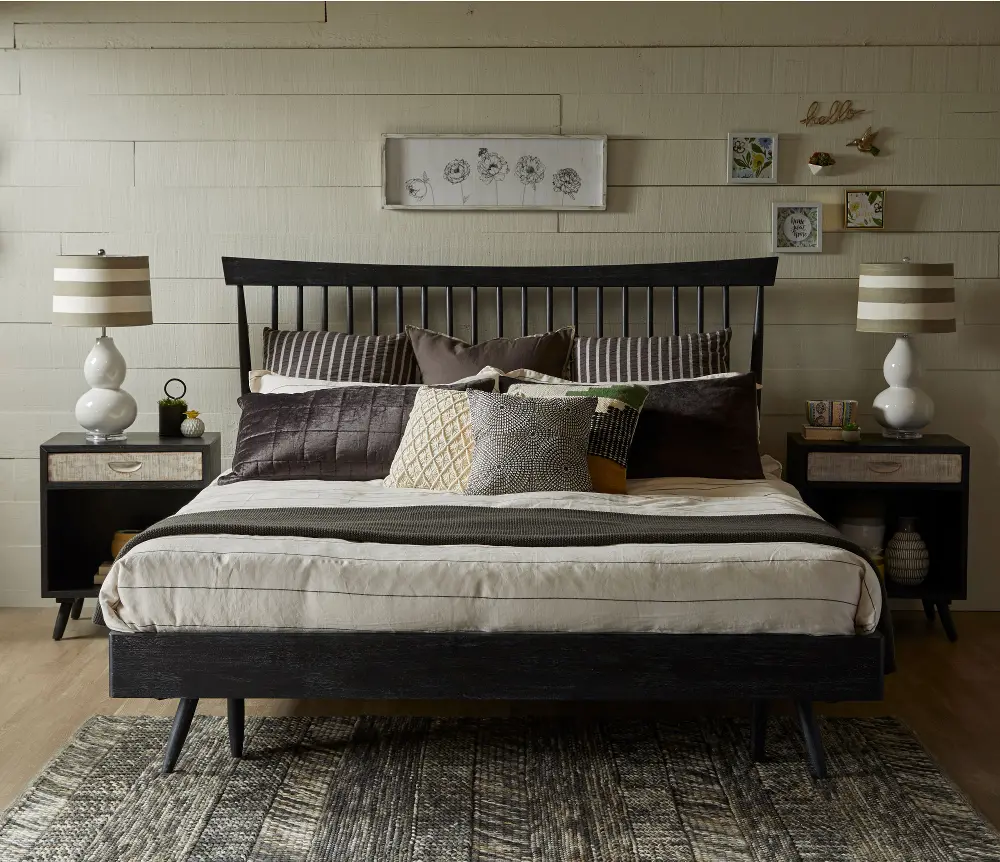 Distressed Gray King Shaker Platform Bed - Modern Eclectic-1