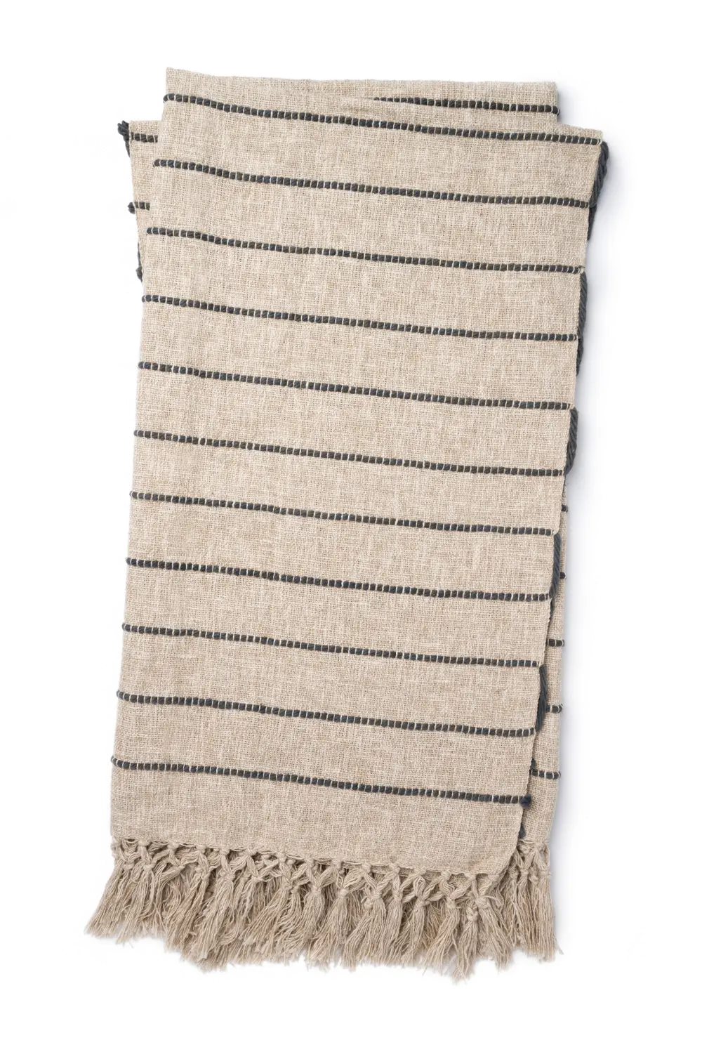 T1039/NATURALCHARCOL Magnolia Home Furniture Natural and Charcoal Striped Throw Blanket-1