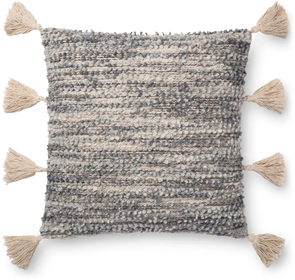 P0683 Gray and Beige Throw Pillow with Tassels-1