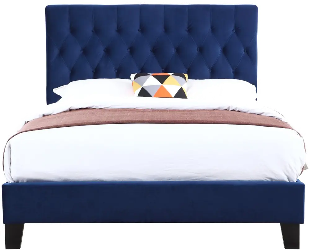 Navy Blue Queen Upholstered Bed - Amelia-1