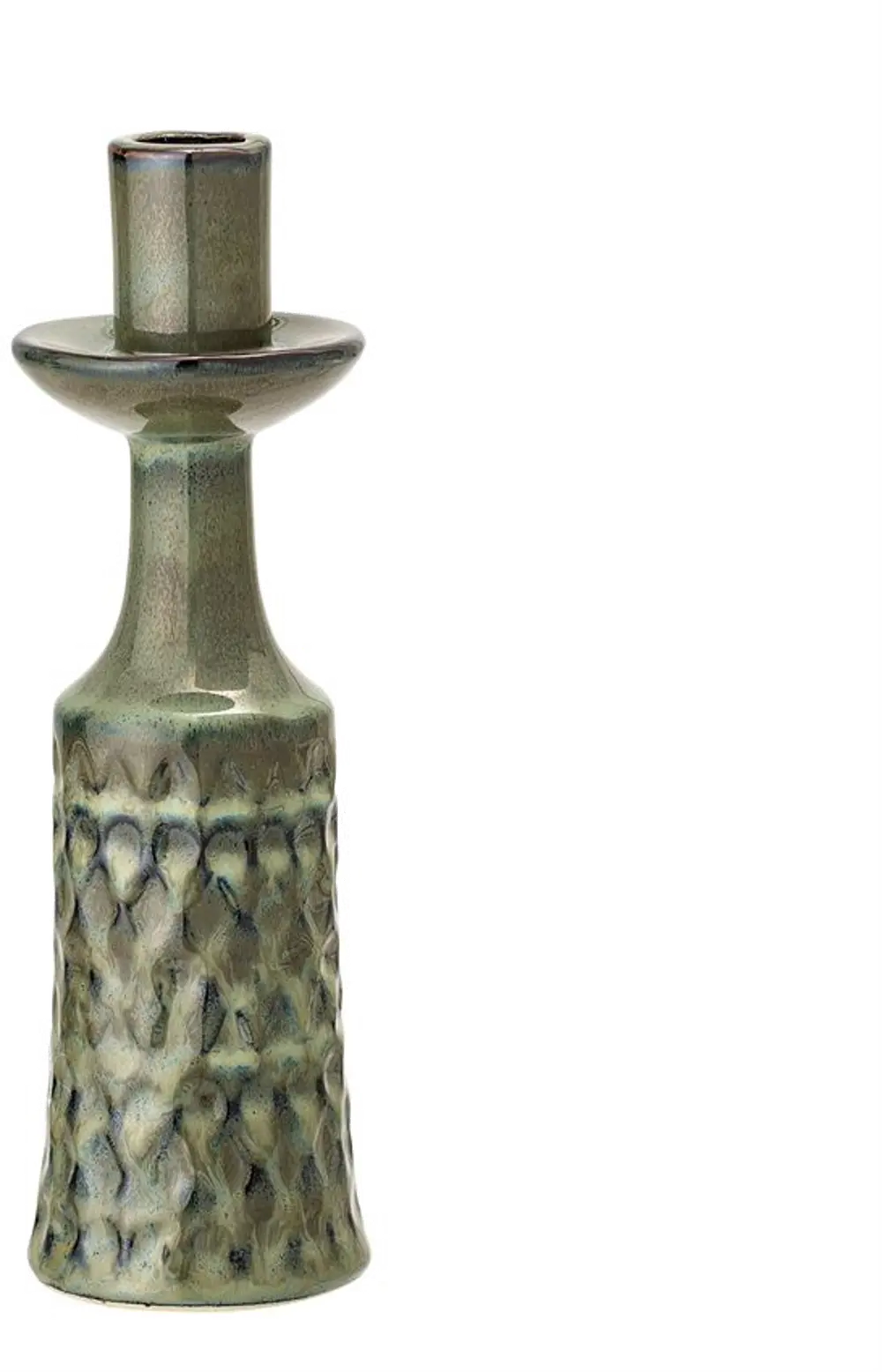 A82041490/TAPERHOLDR 9 Inch Green Embossed Stoneware Taper Candle Holder-1