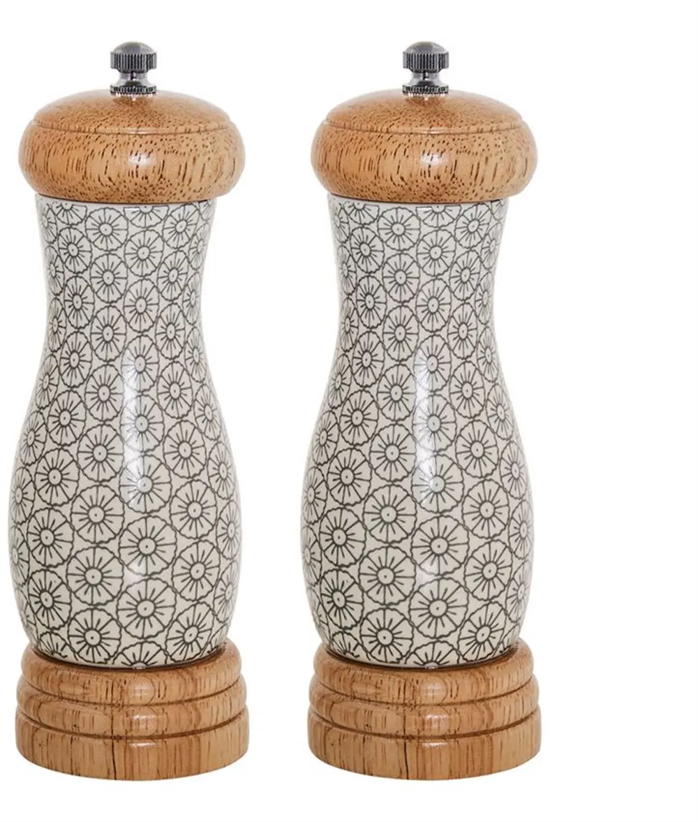 A21225328-A/SET Set of 2 Stoneware Cecile Salt and Pepper Mills - Cecile-1