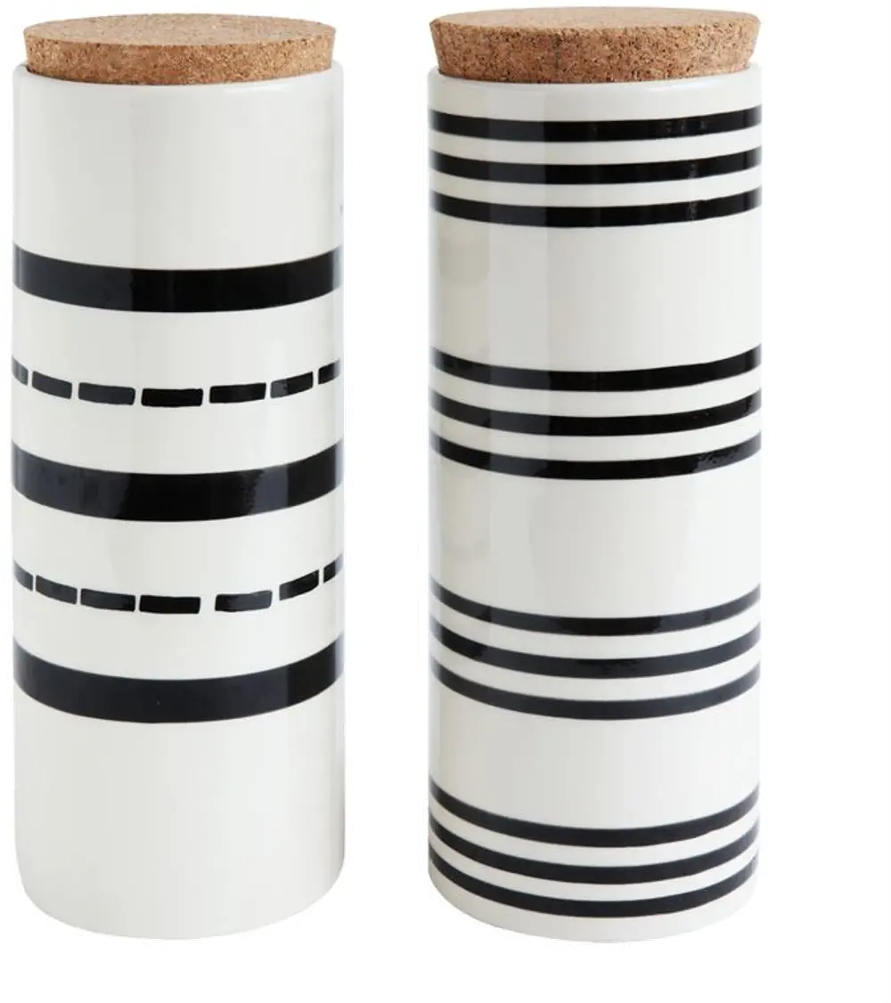 AH0127A-A/2-IND Assorted White and Black Stoneware Canister with Cork Lid-1