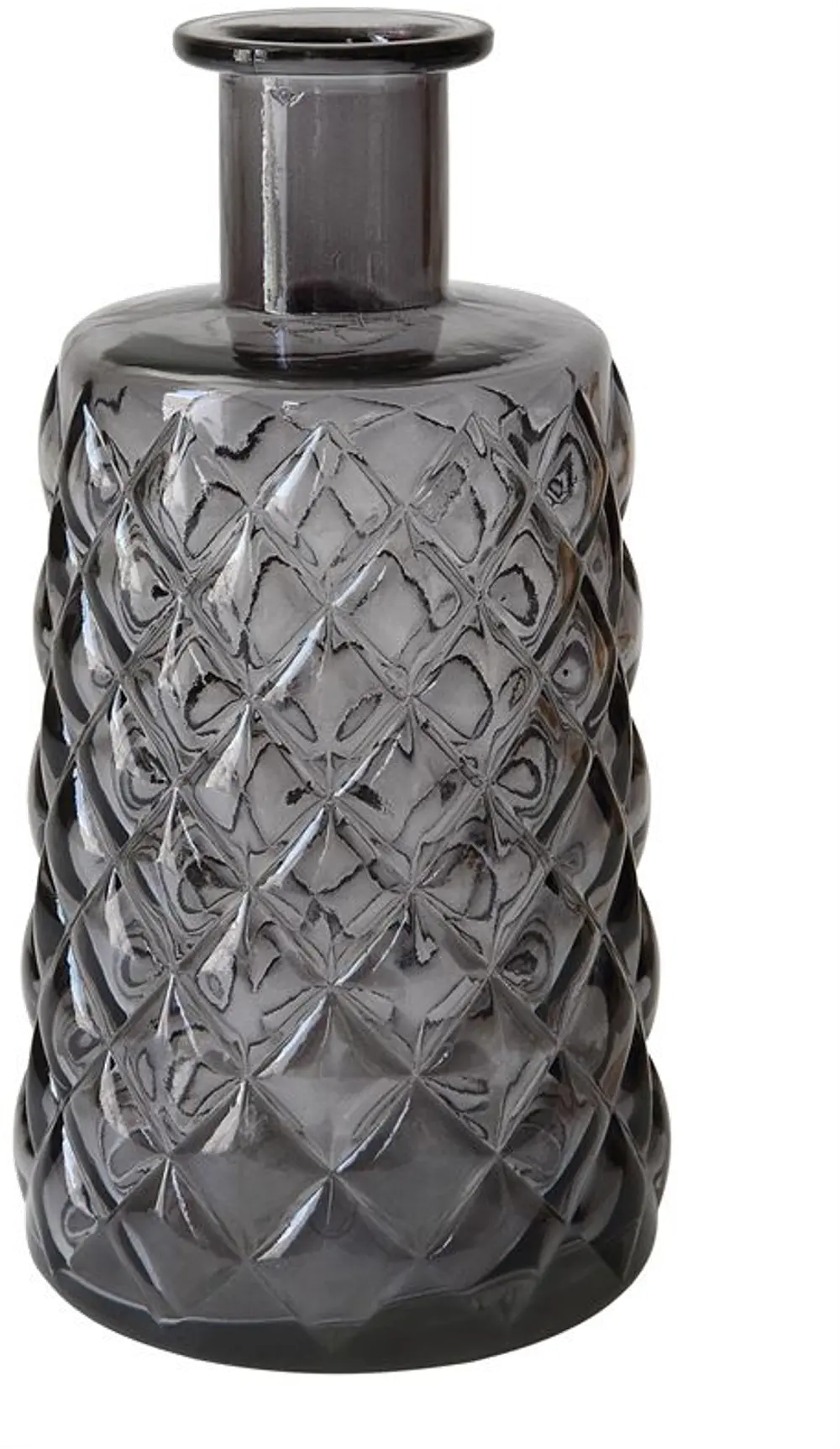 AH0303 9 Inch Smoke Gray Embossed Glass Vase-1