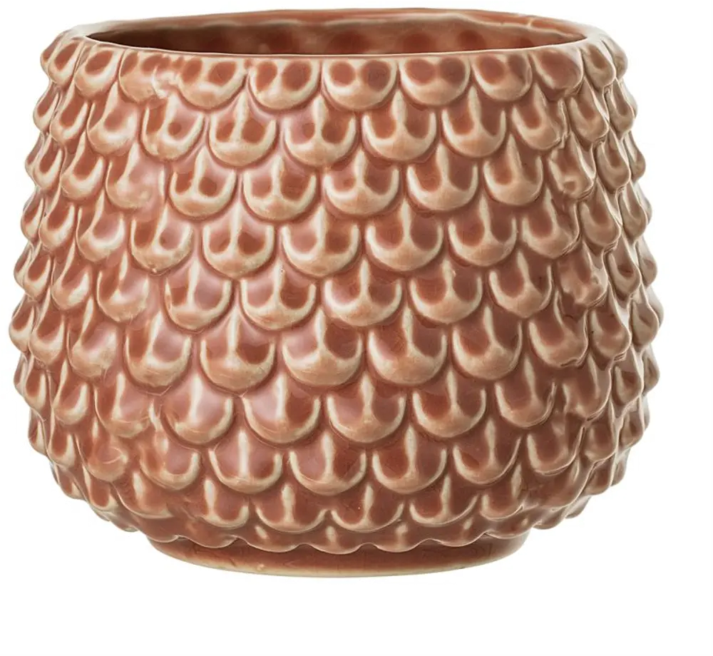 A75101659/FLOWERPOT Orange Stoneware Flower Pot with Fish Scale Pattern-1