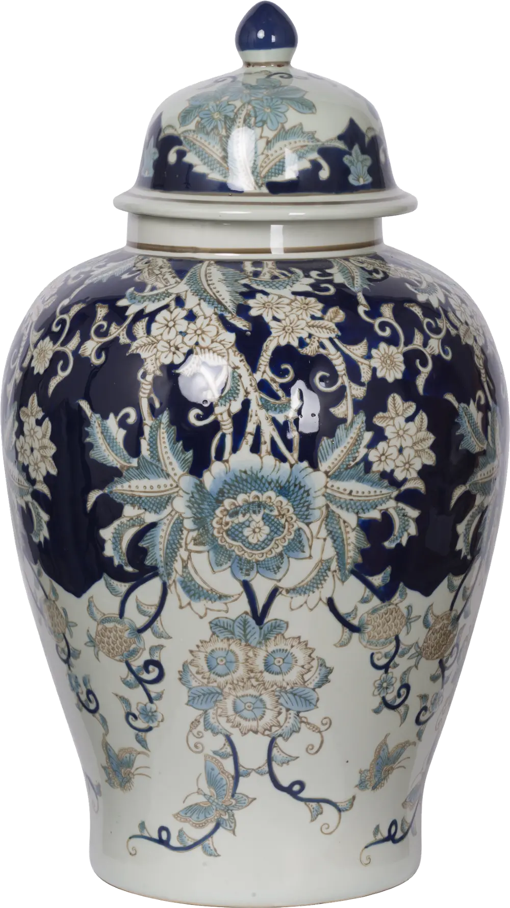 23 Inch Blue and White Floral Urn-1
