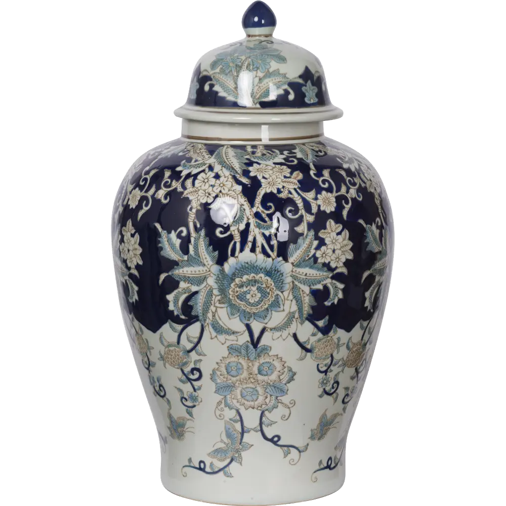 23 Inch Blue and White Floral Urn-1