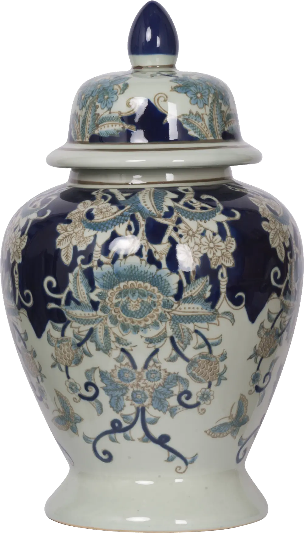 16 Inch Blue and White Floral Urn-1
