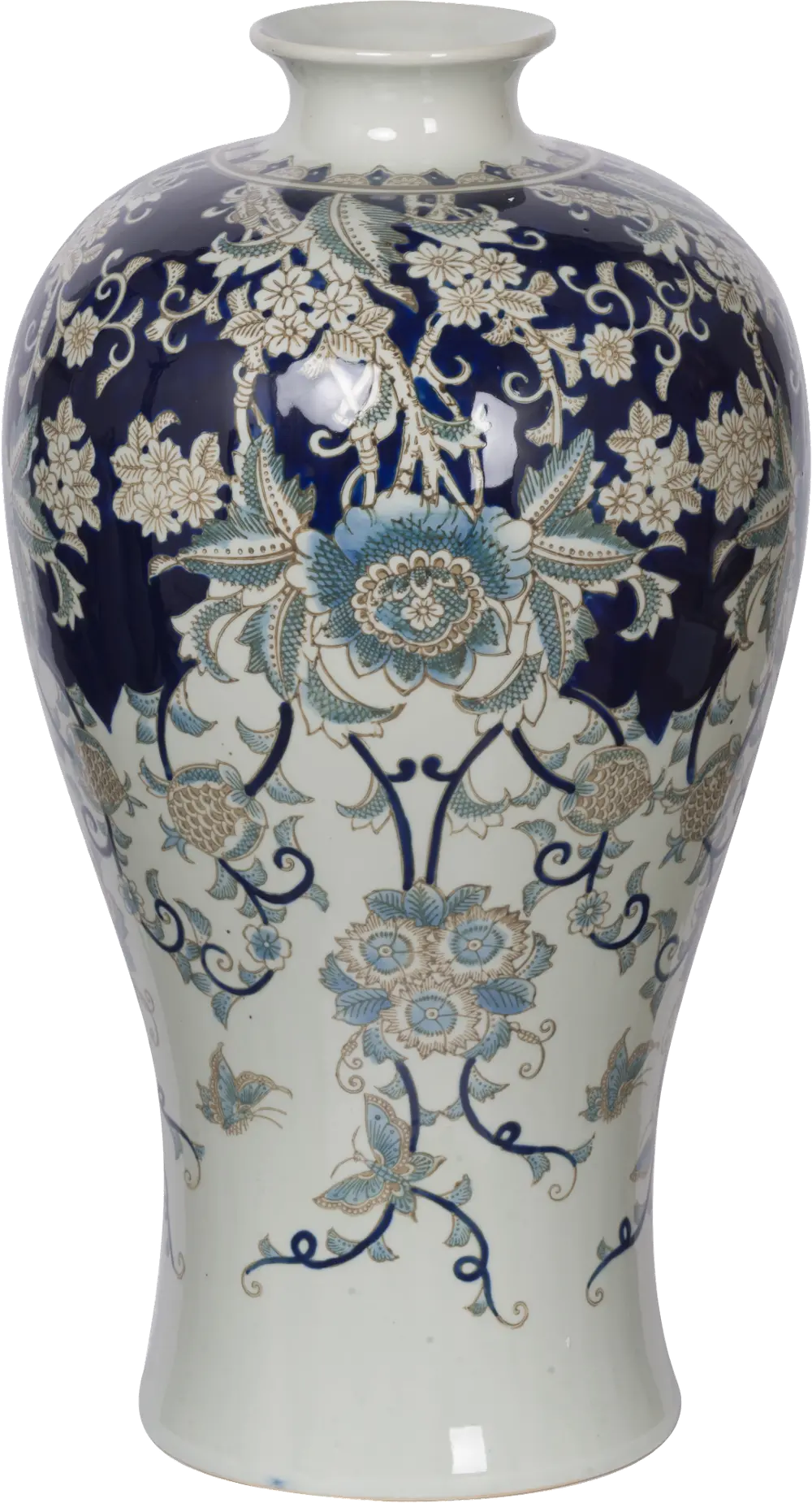24 Inch Blue and White Floral Vase-1