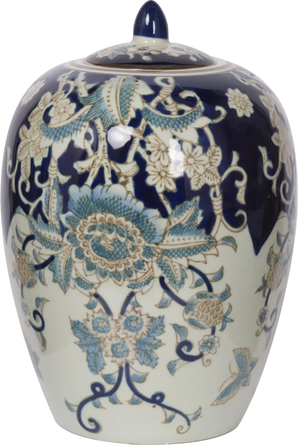 Blue and White Floral Vase with Lid-1