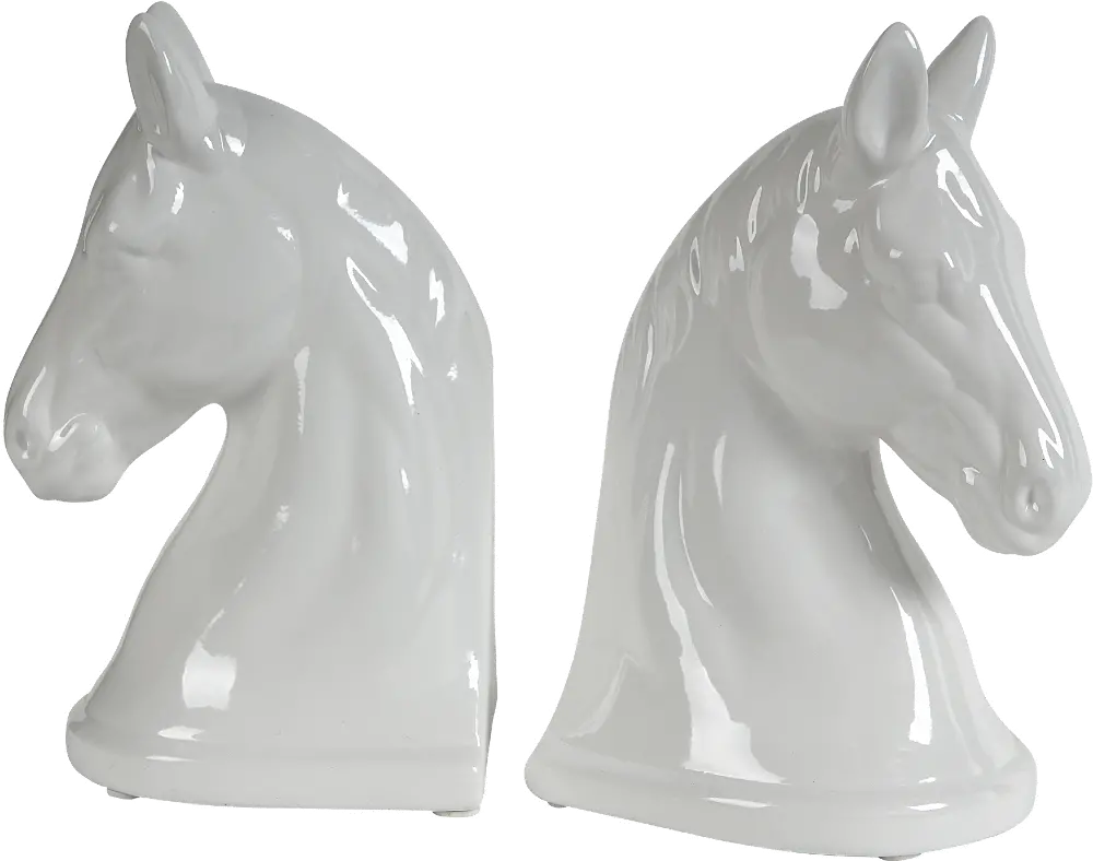 White Ceramic Horse Bookend Pair-1