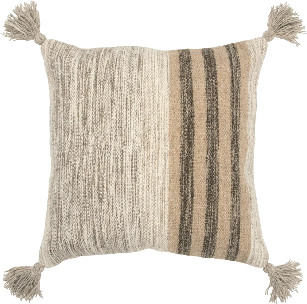 Tan and Light Brown Wool and Cotton Throw Pillow-1