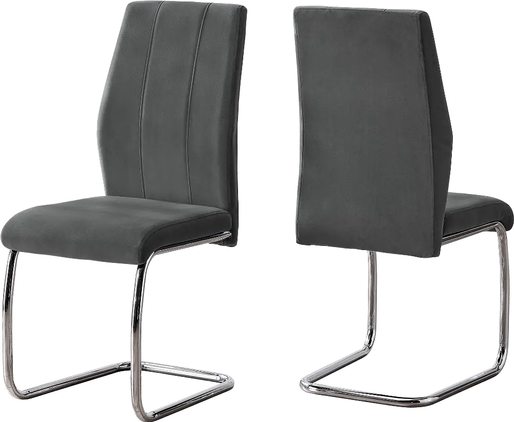 Gray and Chrome Dining Room Chair (Set of 2) - Angles-1