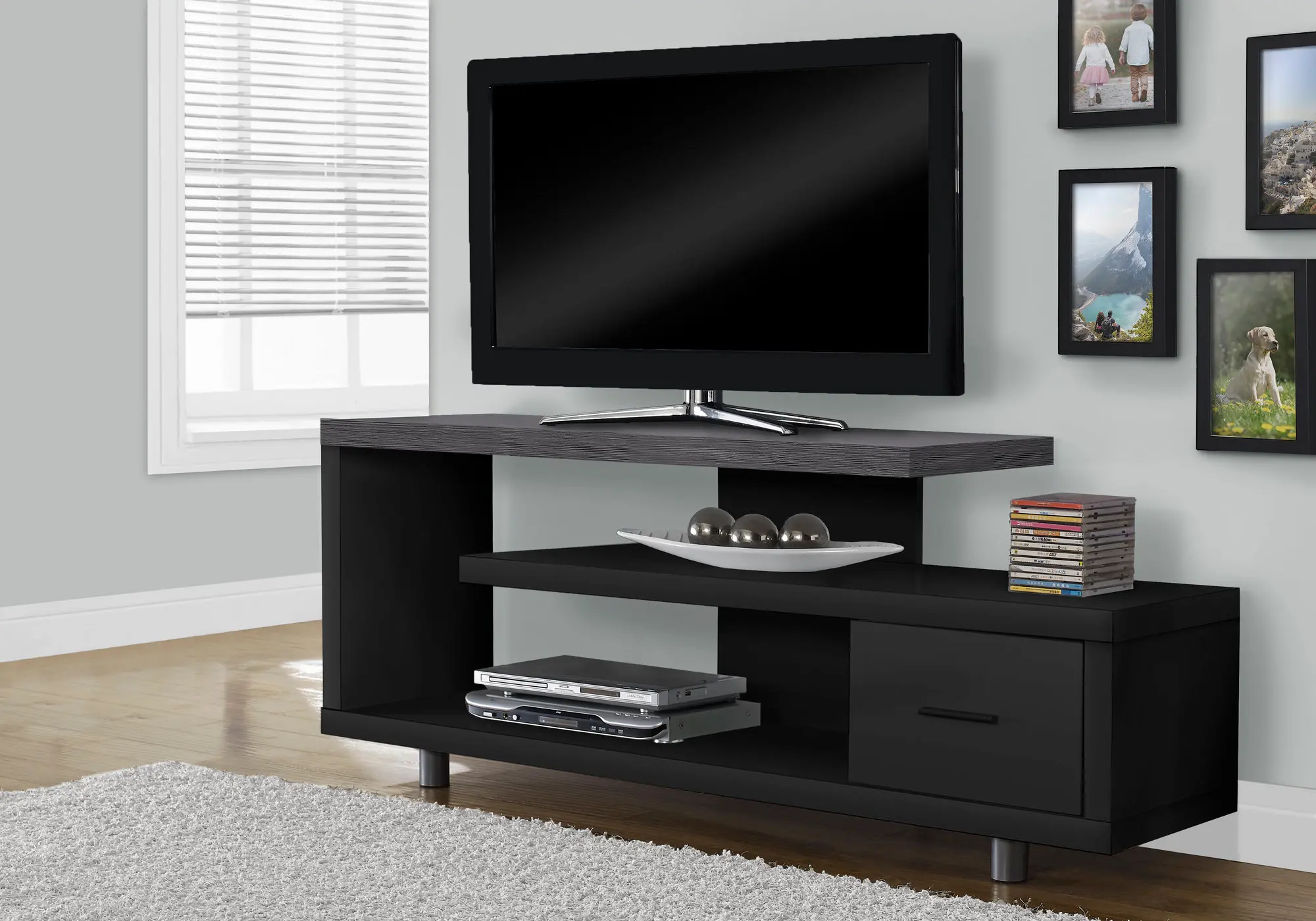 I2575 Modern Black and Gray 60 Inch TV Stand sku I2575