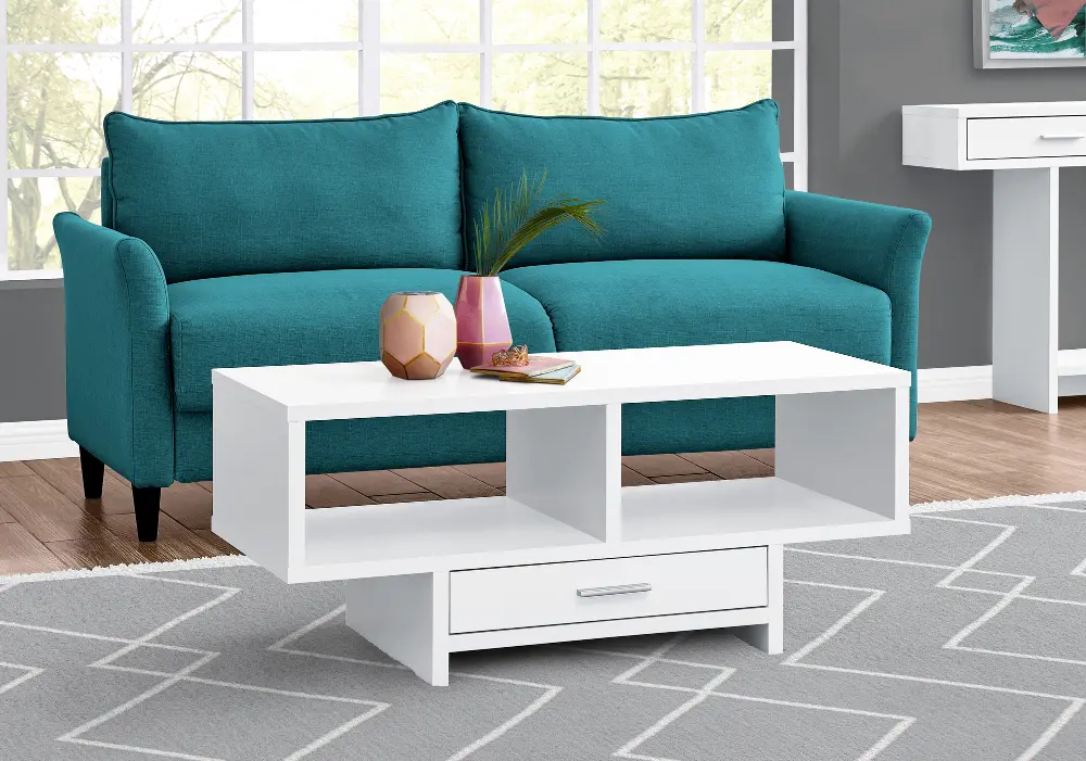 Modern White Coffee Table with Storage - Faye-1