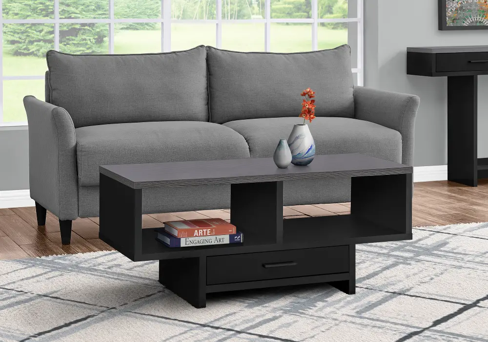 Modern Black and Gray Coffee Table with Storage - Faye-1