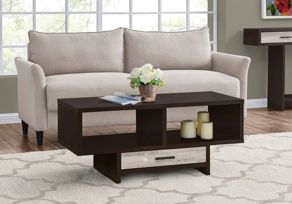 Cappuccino and Taupe Coffee Table with Storage-1