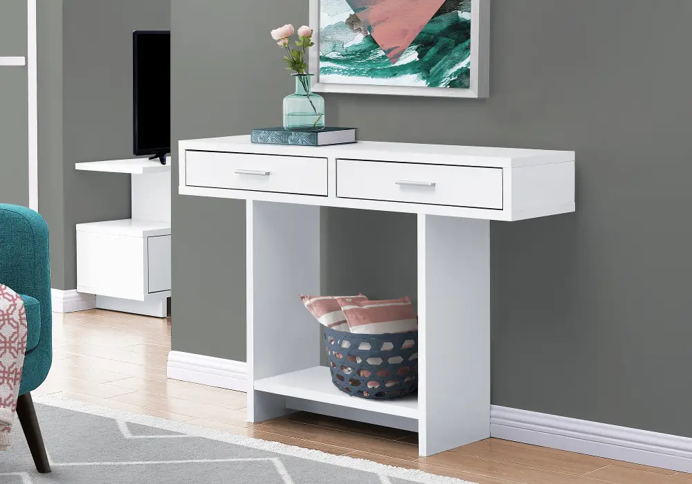 Modern White Accent Table with Drawers - Harrington-1