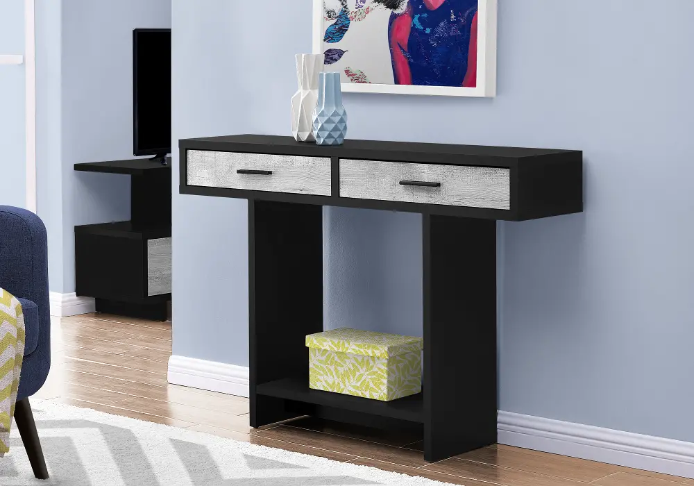 Modern Black and Light Gray Accent Table with Drawers - Harrington-1