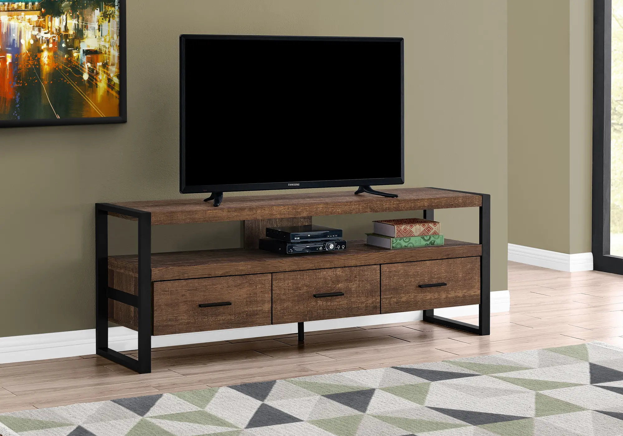 Photos - Mount/Stand Monarch Specialties Industrial Brown 3 Drawer TV Stand I 2820 
