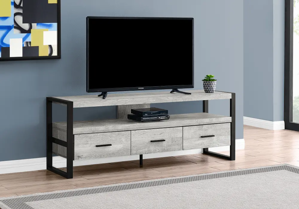 Modern Industrial Gray 3 Drawer TV Stand-1