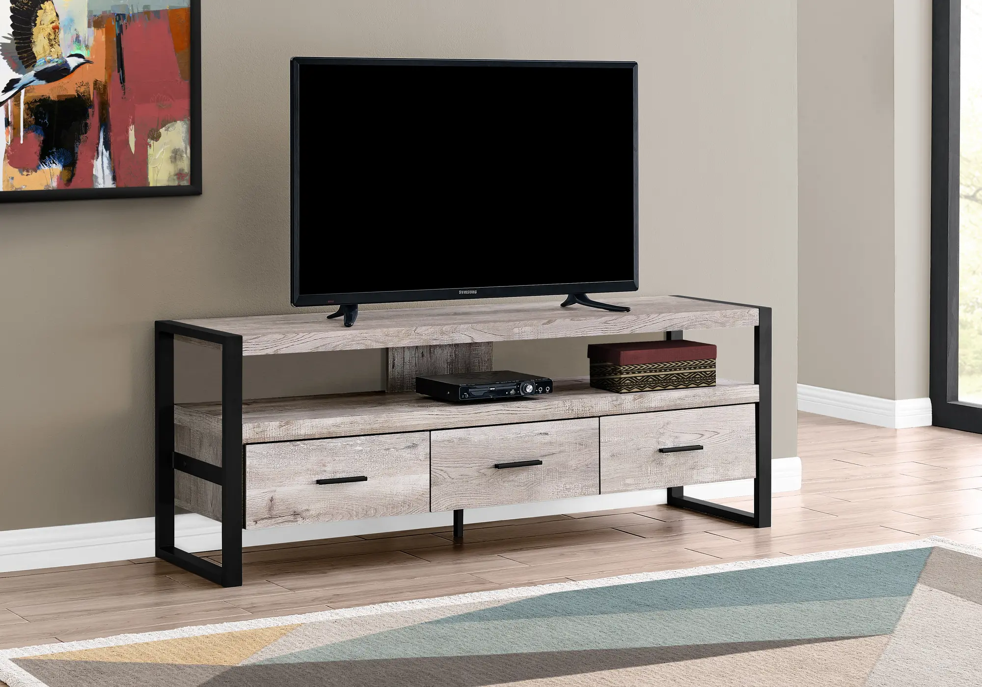 Photos - Mount/Stand Monarch Specialties Industrial Taupe 3 Drawer TV Stand I 2822 