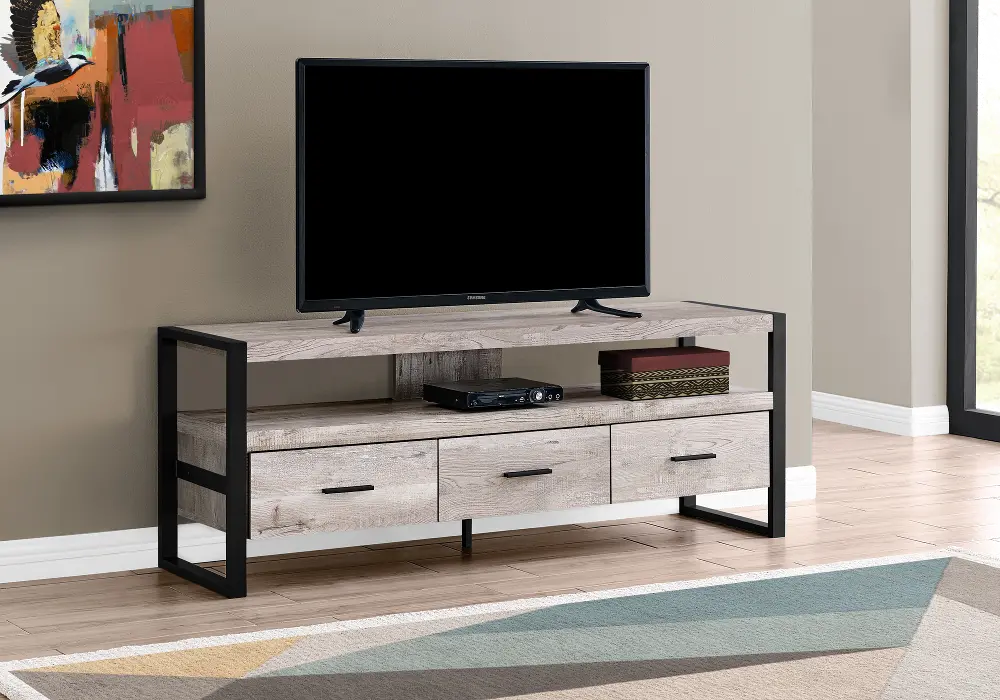 Industrial Taupe 3 Drawer TV Stand-1