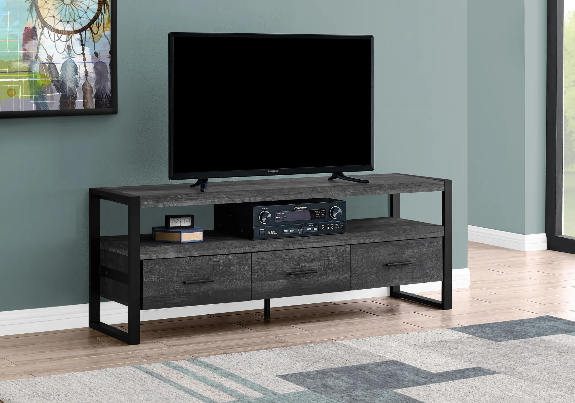 Photos - Mount/Stand Monarch Specialties Industrial Black 3 Drawer TV Stand I 2823 