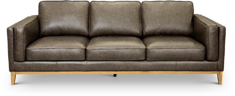 Mid Century Modern Storm Gray Leather, Modern Grey Leather Sofa