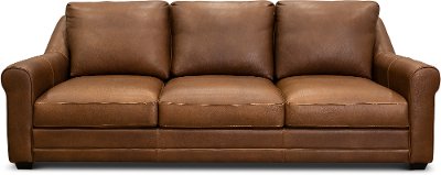 Contemporary Whiskey Brown Leather Sofa, Brown Leather Sofa Rug