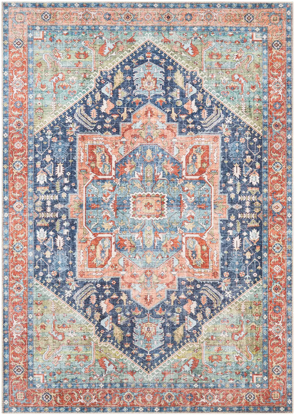 5 x 7 Medium Traditional Teal and Blush Area Rug - Amelie-1