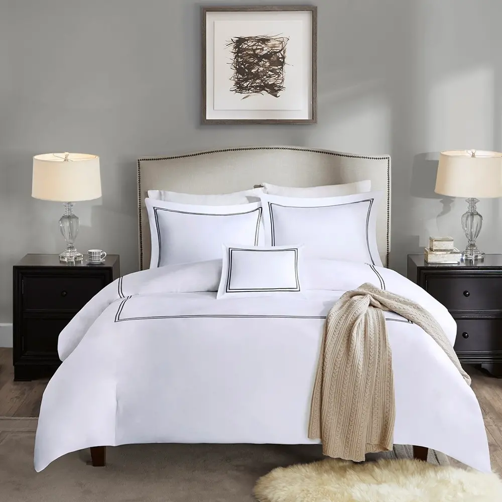 White and Black Lux Hotel King 5 Piece Bedding Collection-1