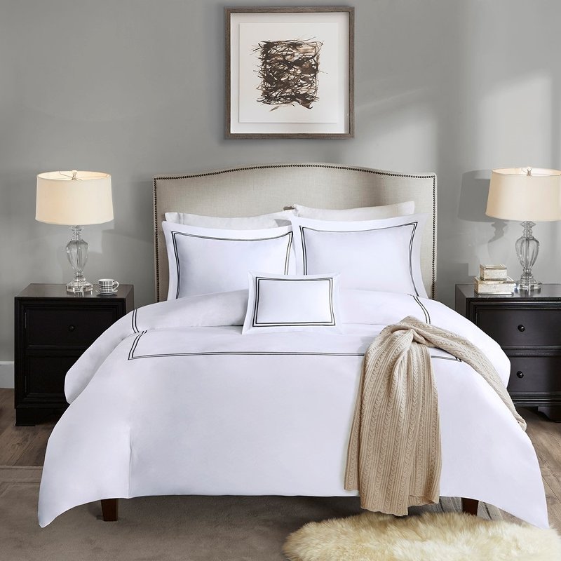 White And Black Lux Hotel King 5 Piece, Luxury Bedding Sets King White
