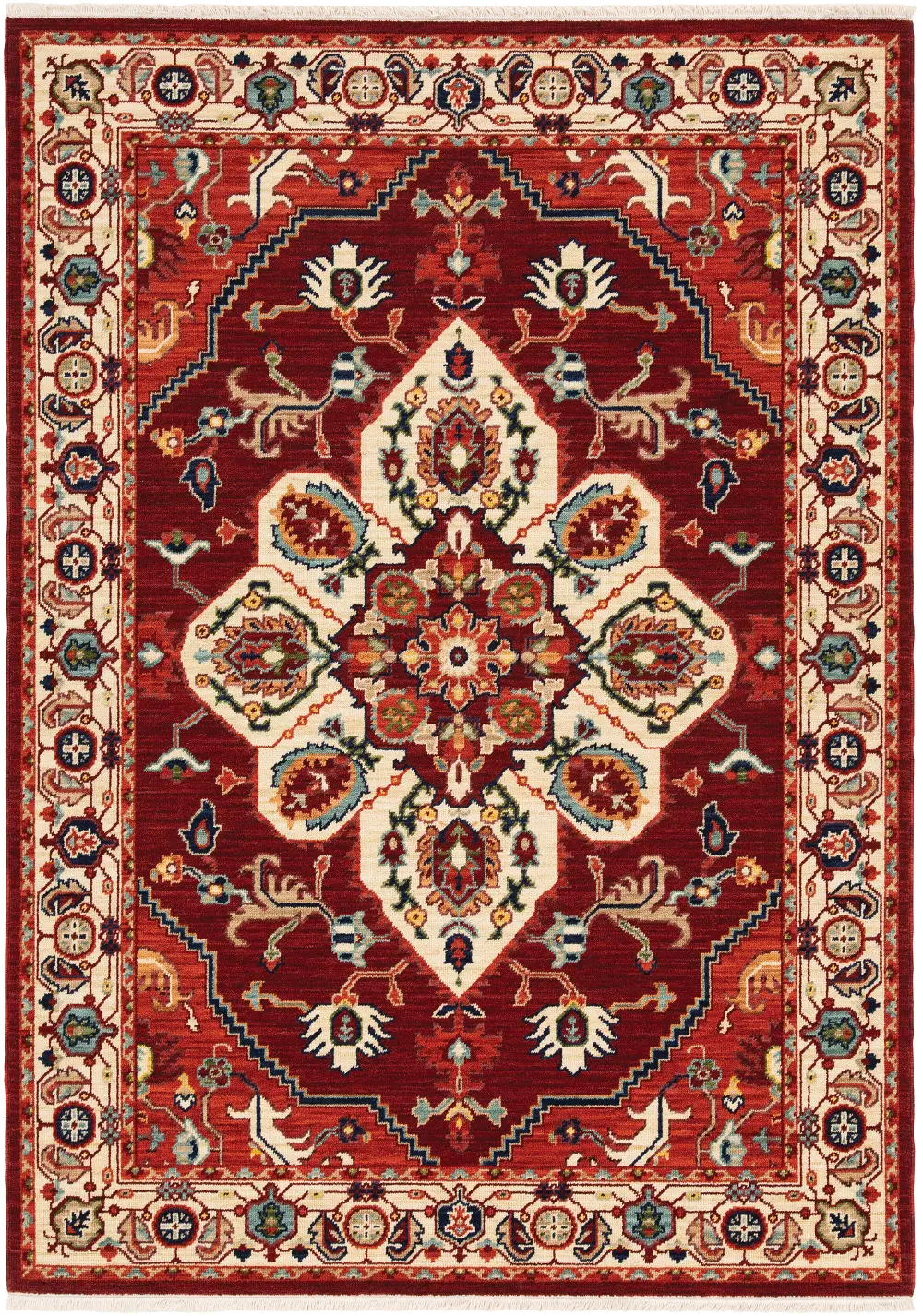 8 x 10 Large Red and Ivory Area Rug - Lilihan-1